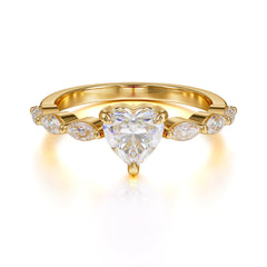 Unique Heart Shaped Moissanite Engagement Ring Cute Pave Promise Ring