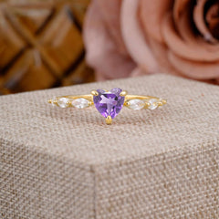 Unique Heart Shaped Amethyst Engagement Ring Cute Pave Promise Ring