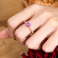 Unique Heart Shaped Amethyst Engagement Ring Cute Pave Promise Ring