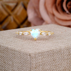 Unique Heart Shaped Moonstone Engagement Ring Cute Pave Promise Ring