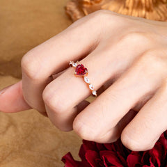 Unique Heart Shaped Ruby Engagement Ring Cute Pave Promise Ring