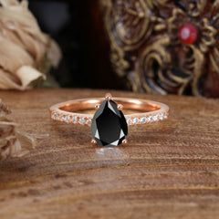 1.25 Carat 14K White Gold Pear Cut Classic Anniversary Ring for Girlfriend Black Onyx
