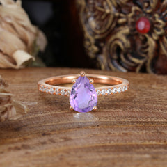 1.25 Carat 14K White Gold Pear Cut Classic Anniversary Ring for Girlfriend Amethyst