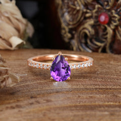 1.25 Carat 14K White Gold Pear Cut Classic Anniversary Ring for Girlfriend Amethyst