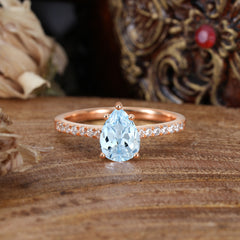 1.25 Carat 14K White Gold Pear Cut Classic Anniversary Ring for Girlfriend Aquamarine