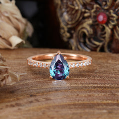 1.25 Carat 14K White Gold Pear Cut Classic Anniversary Ring for Girlfriend Alexandrite