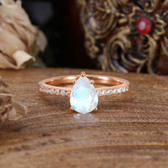 1.25 Carat 14K White Gold Pear Cut Classic Anniversary Ring for Girlfriend Moonstone