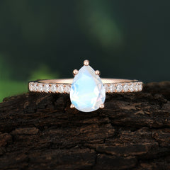 1.25 Carat Pear Cut Classic Green Emerald Anniversary Ring for Girlfriend Moonstone