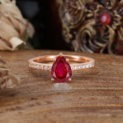 1.25 Carat 14K White Gold Pear Cut Classic Anniversary Ring for Girlfriend Ruby