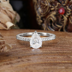 1.25 Carat 14K White Gold Pear Cut Classic Anniversary Ring for Girlfriend Moissanite
