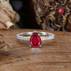 1.25 Carat 14K White Gold Pear Cut Classic Anniversary Ring for Girlfriend Sapphire
