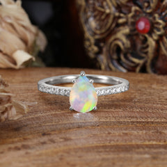 1.25 Carat 14K White Gold Pear Cut Classic Anniversary Ring for Girlfriend Opal