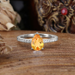1.25 Carat 14K White Gold Pear Cut Classic Anniversary Ring for Girlfriend Citrine