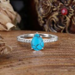 1.25 Carat 14K White Gold Pear Cut Classic Anniversary Ring for Girlfriend Turquoise