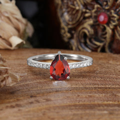 1.25 Carat 14K White Gold Pear Cut Classic Anniversary Ring for Girlfriend Garnet