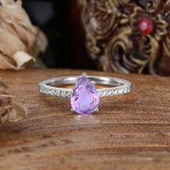 1.25 Carat 14K White Gold Pear Cut Classic Anniversary Ring for Girlfriend Amethyst