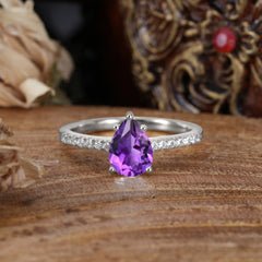 1.25 Carat 14K White Gold Pear Cut Classic Anniversary Ring for Girlfriend Amethyst