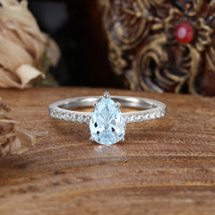 1.25 Carat 14K White Gold Pear Cut Classic Anniversary Ring for Girlfriend Aquamarine