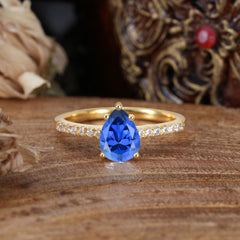 1.25 Carat 14K White Gold Pear Cut Classic Anniversary Ring for Girlfriend Sapphire