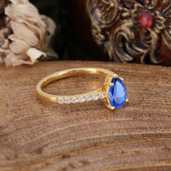 1.25 Carat 14K White Gold Pear Cut Classic Anniversary Ring for Girlfriend Sapphire