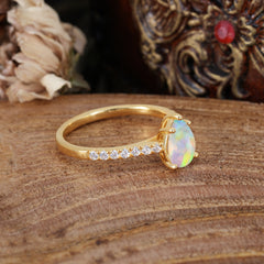 1.25 Carat 14K White Gold Pear Cut Classic Anniversary Ring for Girlfriend Opal