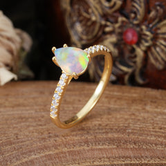 1.25 Carat 14K White Gold Pear Cut Classic Anniversary Ring for Girlfriend Opal