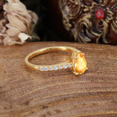 1.25 Carat 14K White Gold Pear Cut Classic Anniversary Ring for Girlfriend Citrine