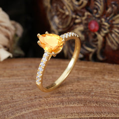 1.25 Carat 14K White Gold Pear Cut Classic Anniversary Ring for Girlfriend Citrine