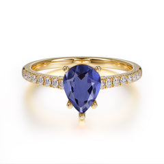 1.25 Carat Pear Cut Classic Green Emerald Anniversary Ring for Girlfriend Tanzanite