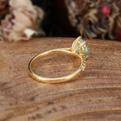 1.25 Carat Pear Cut Classic Green Emerald Anniversary Ring for Girlfriend Moss Agate