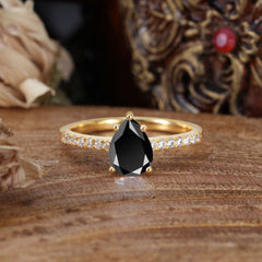 1.25 Carat 14K White Gold Pear Cut Classic Anniversary Ring for Girlfriend Black Onyx