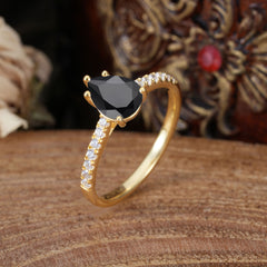 1.25 Carat 14K White Gold Pear Cut Classic Anniversary Ring for Girlfriend Black Onyx