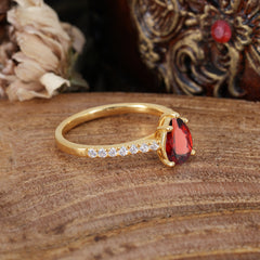 1.25 Carat 14K White Gold Pear Cut Classic Anniversary Ring for Girlfriend Garnet