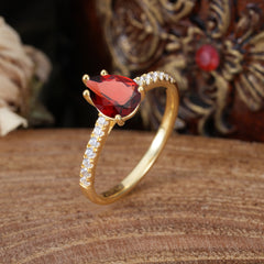 1.25 Carat 14K White Gold Pear Cut Classic Anniversary Ring for Girlfriend Garnet