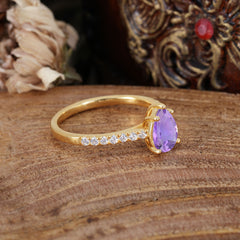 1.25 Carat 14K White Gold Pear Cut Classic Anniversary Ring for Girlfriend Amethyst