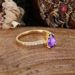1.25 Carat 14K White Gold Pear Cut Classic Anniversary Ring for Girlfriend Amethyst