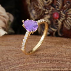 1.25 Carat 14K White Gold Pear Cut Classic Anniversary Ring for Girlfriend Amethyst