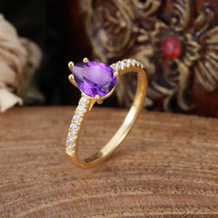 1.25 Carat 14K White Gold Pear Cut Classic Anniversary Ring for Girlfriend Amethyst