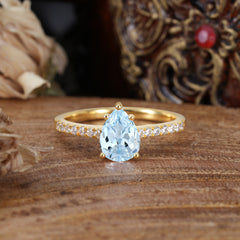 1.25 Carat 14K White Gold Pear Cut Classic Anniversary Ring for Girlfriend Aquamarine