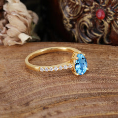 1.25 Carat 14K White Gold Pear Cut Classic Anniversary Ring for Girlfriend Aquamarine