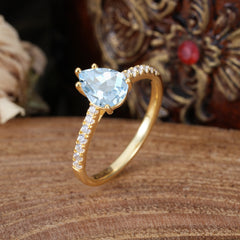 1.25 Carat 14K White Gold Pear Cut Classic Anniversary Ring for Girlfriend Aquamarine