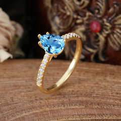 1.25 Carat 14K White Gold Pear Cut Classic Anniversary Ring for Girlfriend Aquamarine