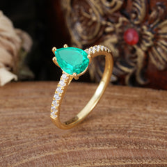 1.25 Carat 14K White Gold Pear Cut Classic Anniversary Ring for Girlfriend Emerald