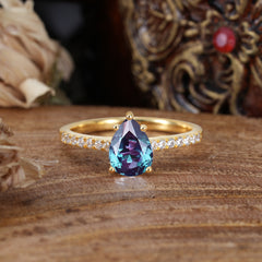 1.25 Carat 14K White Gold Pear Cut Classic Anniversary Ring for Girlfriend Alexandrite