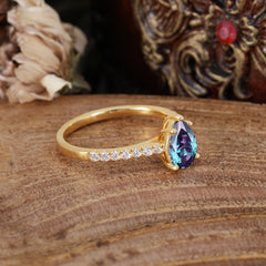 1.25 Carat 14K White Gold Pear Cut Classic Anniversary Ring for Girlfriend Alexandrite