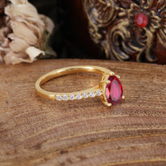 1.25 Carat 14K White Gold Pear Cut Classic Anniversary Ring for Girlfriend Ruby