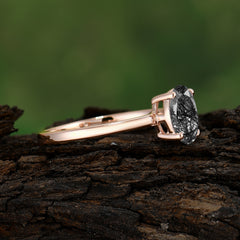 Minimalist Oval Cut 1.5 Carat Black Rutilated Quartz Solitaire Engagement Ring