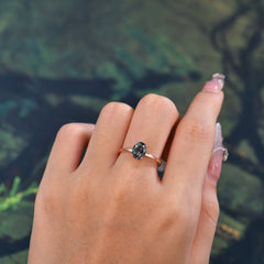 Minimalist Oval Cut 1.5 Carat Black Rutilated Quartz Solitaire Engagement Ring