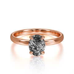 Minimalist Oval Cut 1.5 Carat Black Rutilated Quartz Solitaire Engagement Ring