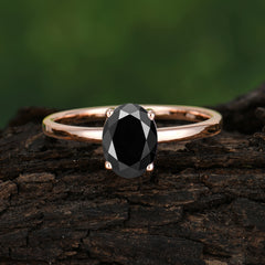 Minimalist Oval Cut 1.5 Carat Black Onyx Solitaire Engagement Ring
